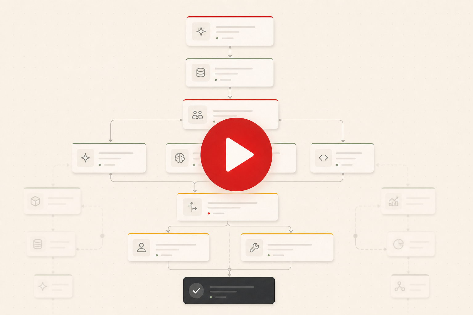 Illustrated preview of an intelligent workflow with a prominent play symbol