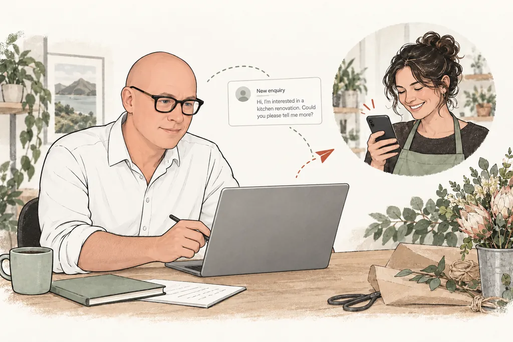 An enquiry and prepared reply connect a prospective customer with a useful next step.